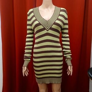 Once & Again Green and Brown Long Sleeve Dress size Medium​​​